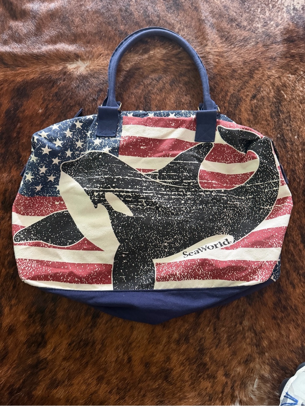 Vintage SeaWorld XL Canvas Bag ORCA/ Stars and Stripes Shamu America USA
